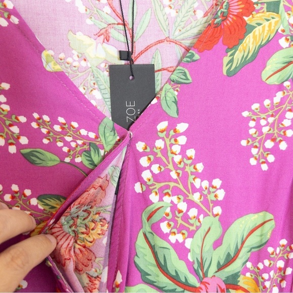 NWT Rachel Zoe Tropical Floral‎ Purple Ruffle Faux Wrap Blouse Top Size 3X - Picture 3 of 6